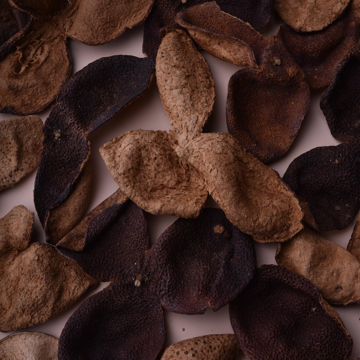 Close-up of dried orange peels (chenpi).